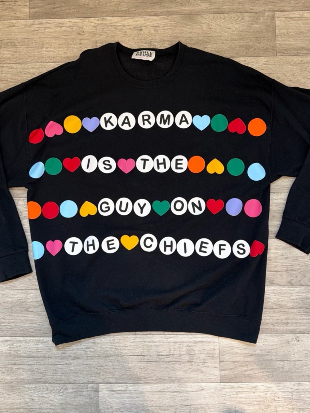 Taylor Swift Inspired Karma Is The Guy On The Chiefs Black Graphic Sweatshirt